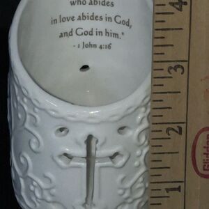Greenbrier Votive Candle Holder with Cross Cut-out and‎ Scripture John 4:16.